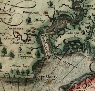 Detail from John Smith’s 1612 Map of Virginia