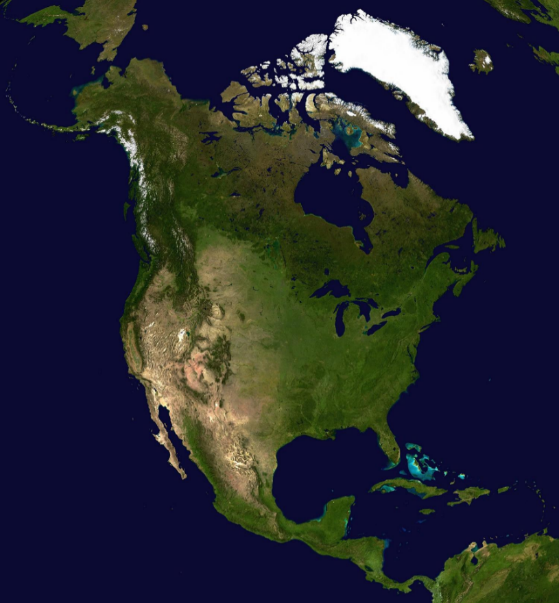 Satellite image of the North America